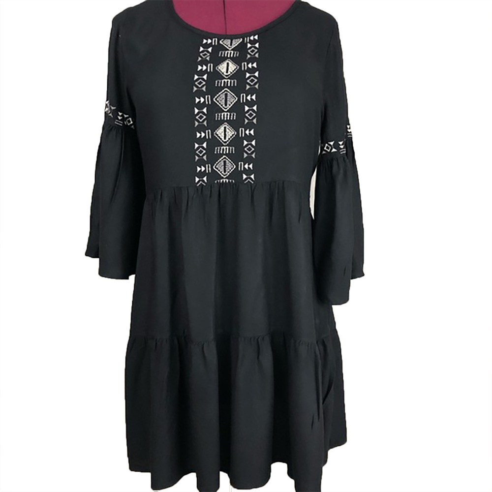 MUDD Black Embroidered Boho Top Dress Large